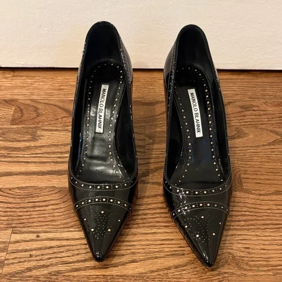 Manolo Blahnik Patent Leather Black Heels - Picture 1 of 10